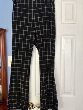 INC International Concepts Black Windowpane Wide-Leg Pants